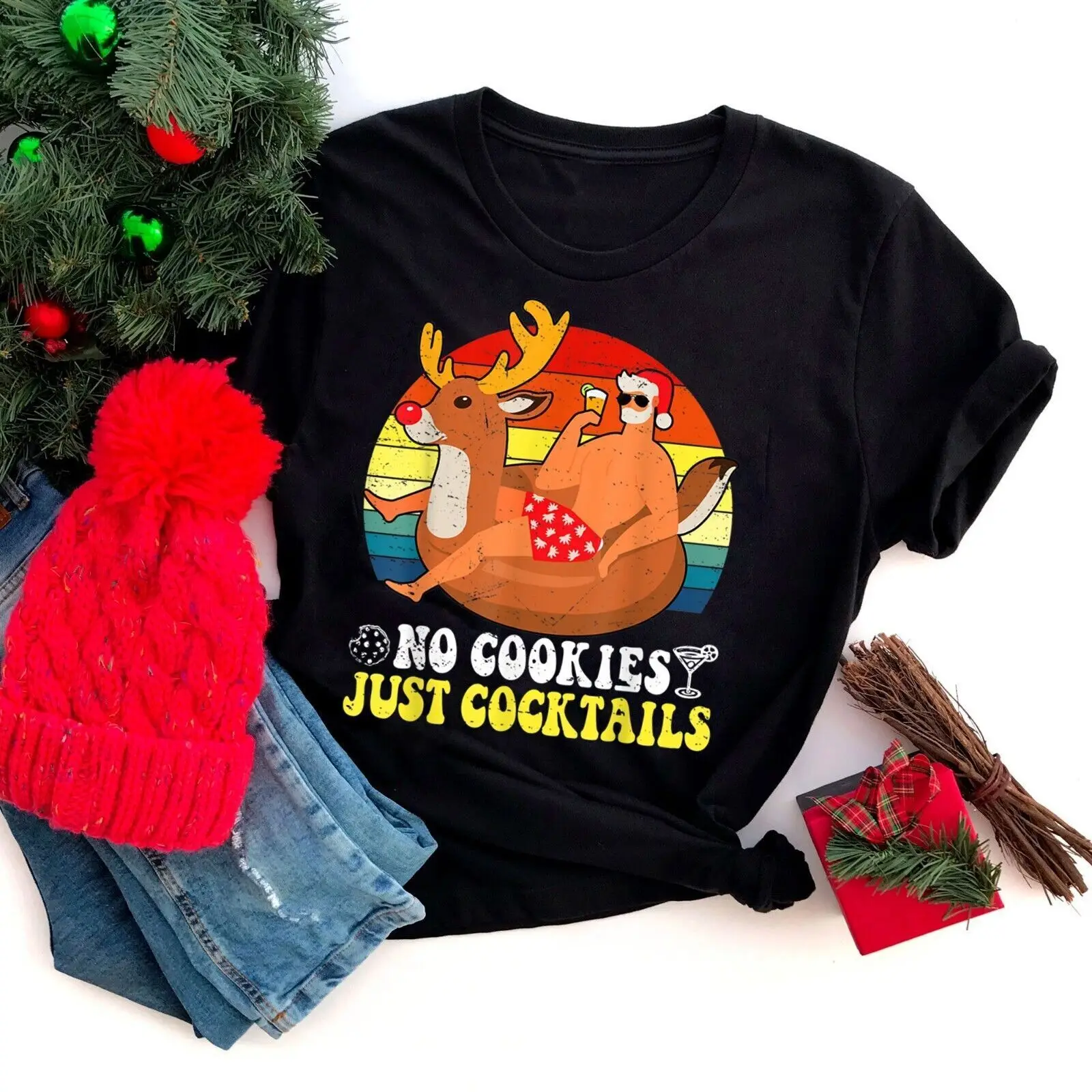 Funny Christmas In July No Cookies Just Cocktails T-Shirt