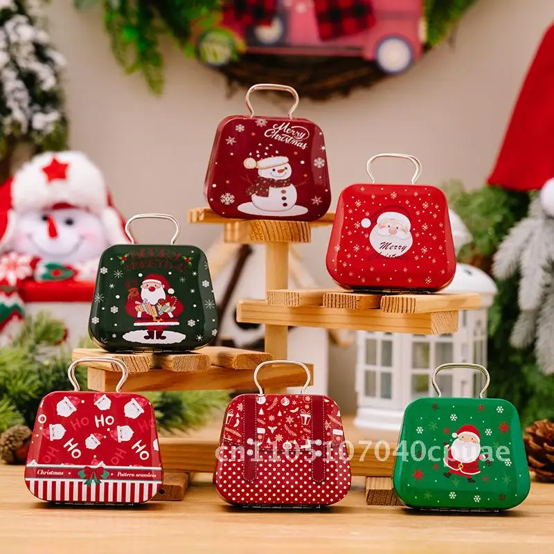 

Mini Tinplate Handbag Candy Box Creative Christmas Decoration Children's Gift Small Iron Box Handbag A/B/C/D/E/F Styles