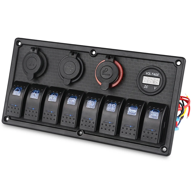 

8 Gang Rocker Switch Panel For Car Boat Truck Waterproof 12V 24V Voltmeter Power Dual USB 4.2A Socket Panel Kit Accessories