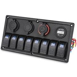 8 Gang Rocker Switch Panel For Car Boat Truck Waterproof 12V 24V Voltmeter Power Dual USB 4.2A Socket Panel Kit Accessories