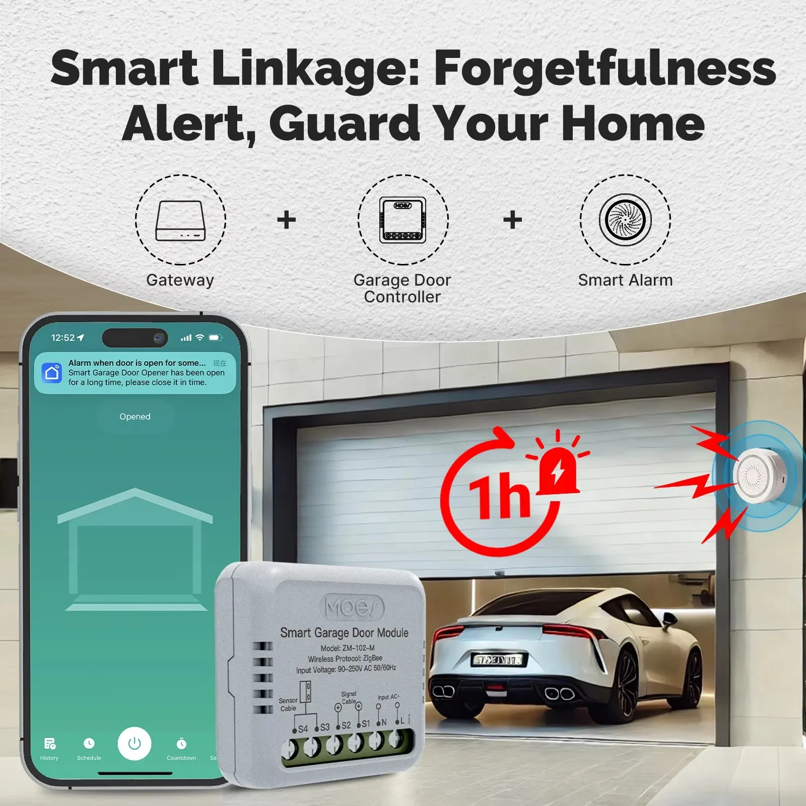 

Умный контроллер гаражных ворот с ZigBee — удаленное приложение в реальном времени, оповещения о времени, голосовым управлением, таймером и умной связью для домашней безопасности