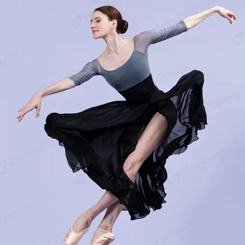 Sexy dreiviertel schulter freie Ärmel Ballett anzüge für Frauen Mesh Stitching Erwachsenen Badeanzug für tanzende Ballerina Kostüm