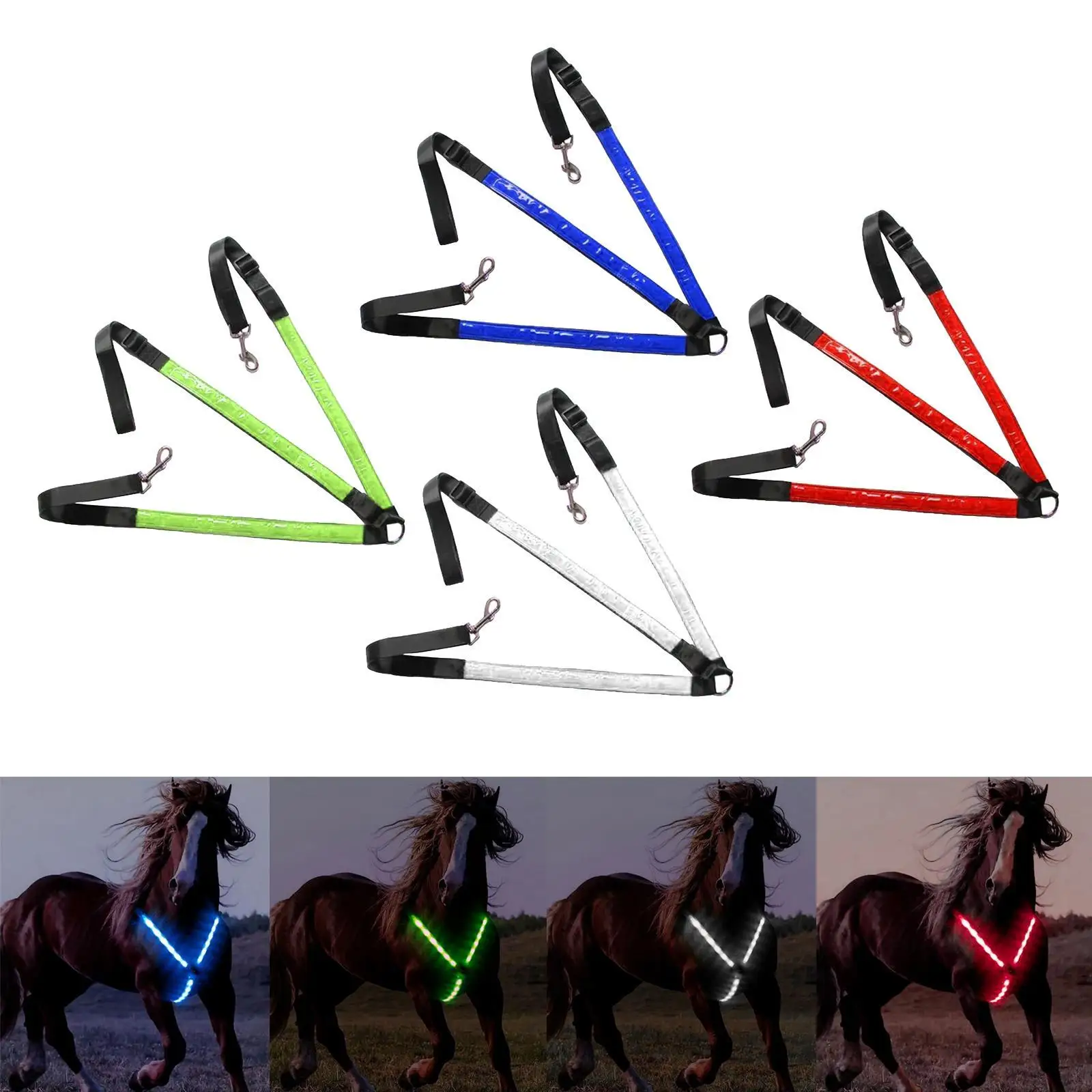 LED cavallo pettorale collare ad alta visibilità pettorina USB ricaricabile per