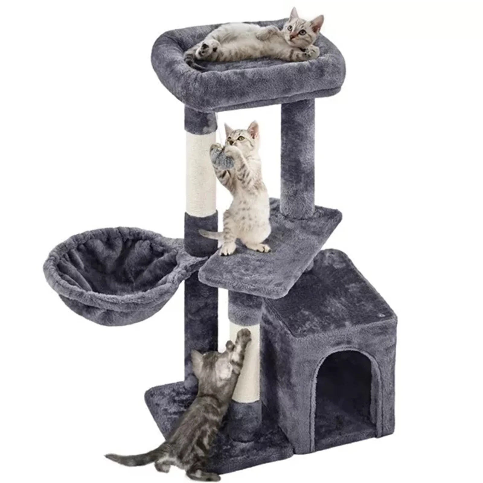 

34.5in Cat Tree Tower Cat Condo Plush Coverd Bed Furniture with Nest & Basket