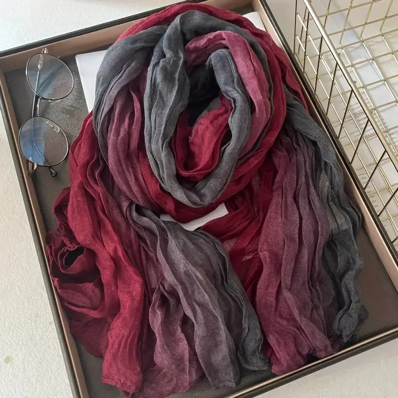 Böhmischer blauer Schal mit Farbverlauf für Damen, leicht, weich und atmungsaktiv, gerüschter Schal, perfekt für Strandurlaub und Freizeitausflüge – Detail 6