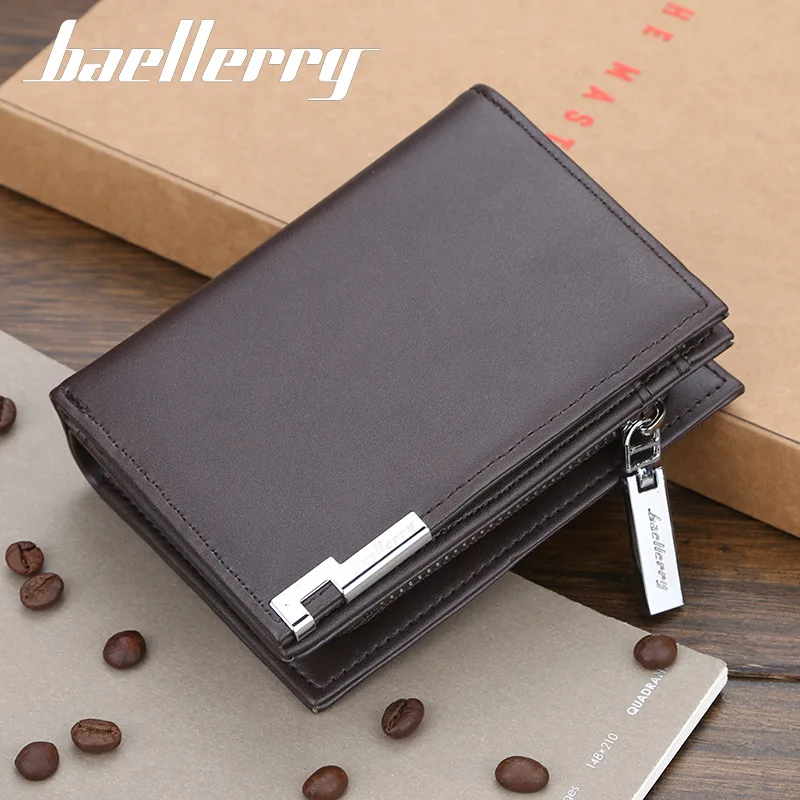 Baellerry Men's Short Wallet Card Clips Zipper Slim Blocking Multi-Card Slots PU Leather Large Capacity Wallets for Men