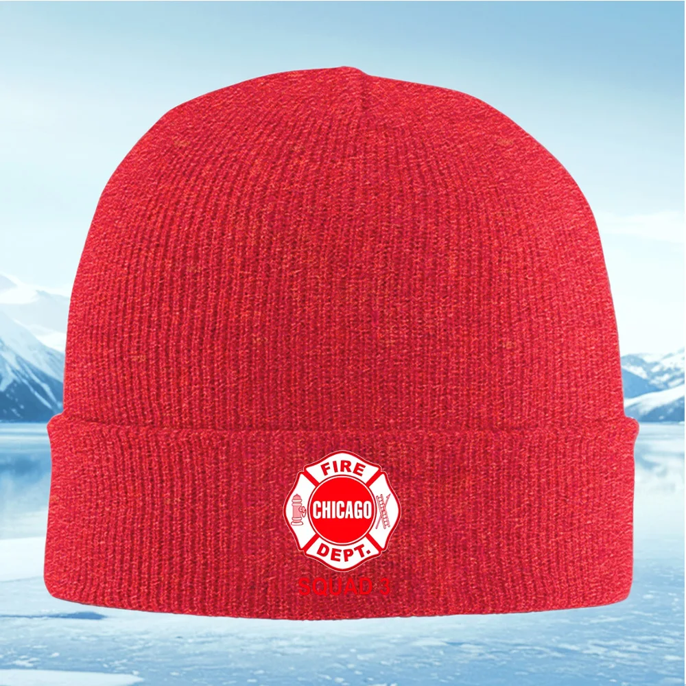 قسم النار. شيكاغو فرقة 3 شعار الرجال النساء للجنسين محبوك قبعة قبعة صوفية قبعة الشتاء الحرارية الدافئة عيد الميلاد ركوب الدراجات في الهواء الطلق