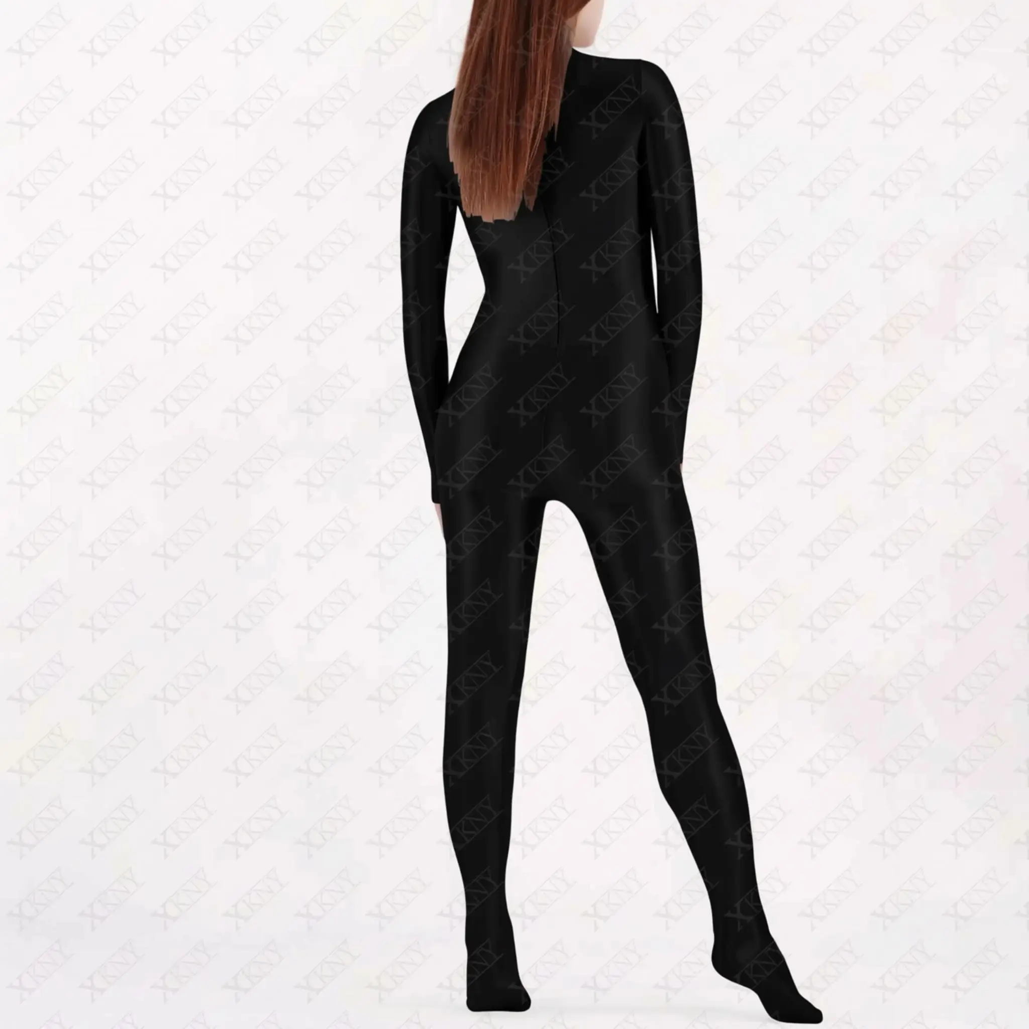 MASKED STAFFS satin glossy bodysuit High Neck Long Sleeve jumpsuit whit gloves Unisex short Zipper Leotard