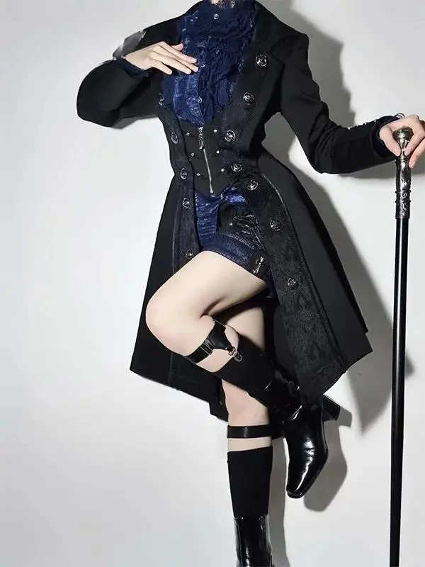 2025 Spring New Y2k Trench Coat Dark Goth Robe Lolita Long Coats Lolita High Street Men and Women's Jacket Clothing