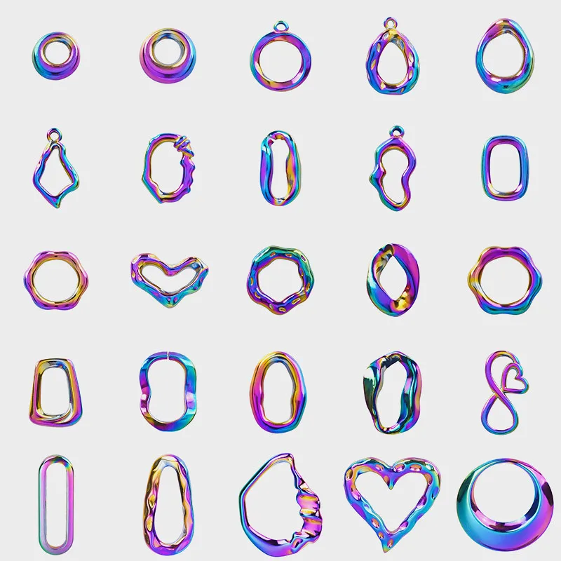 

Rainbow Color 6pcs Round Oval Heart Charm Connectors For Jewelry Making Supplies No Fade Stainless Steel Pendant DIY Bracelets