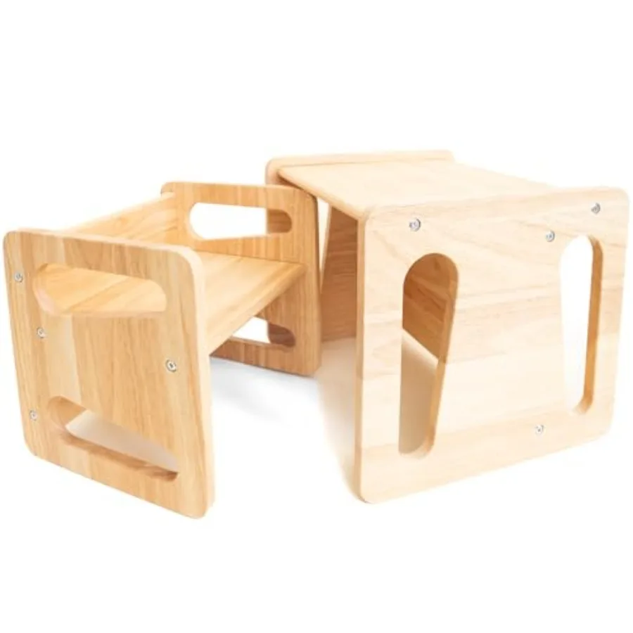 Montessori Weaning Table and Chair Set for Toddlers Solid Real Hardwood Furniture with Cube Design Ideal for Home Learning Spac