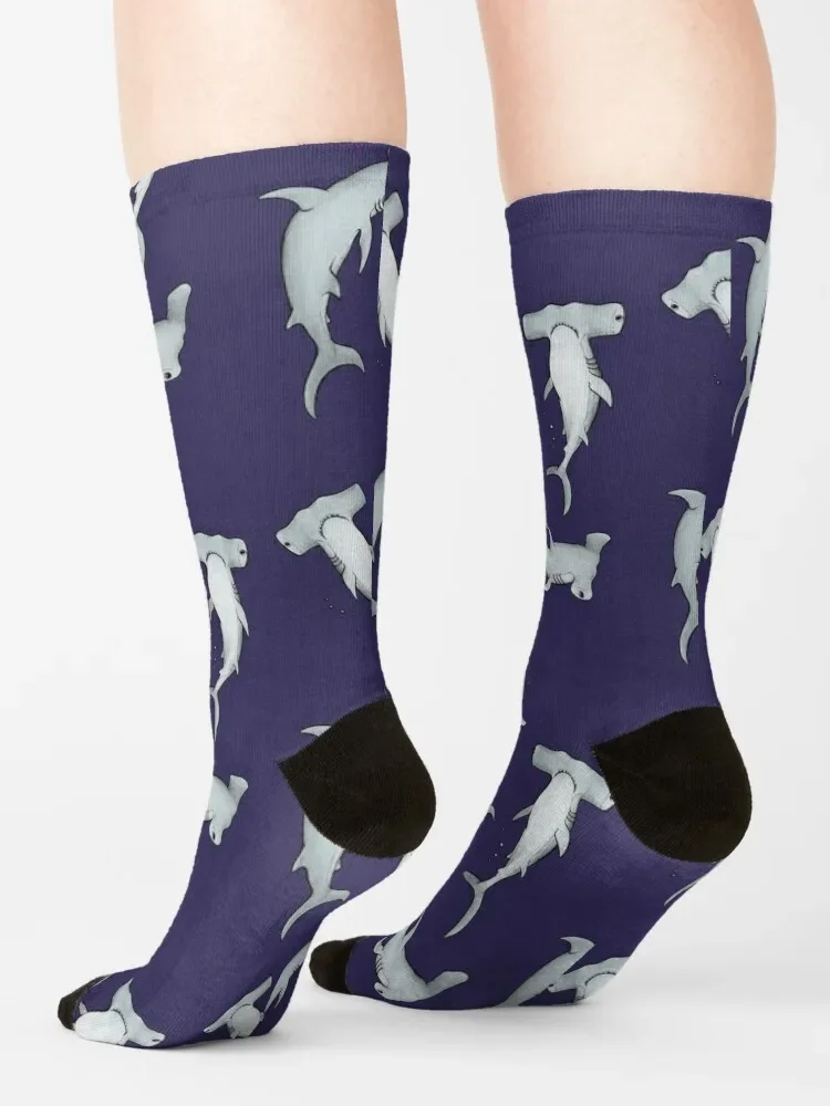 Calcetines azules de tiburón Hammerhead para niñas y hombres, calcetines de hockey estético para el suelo