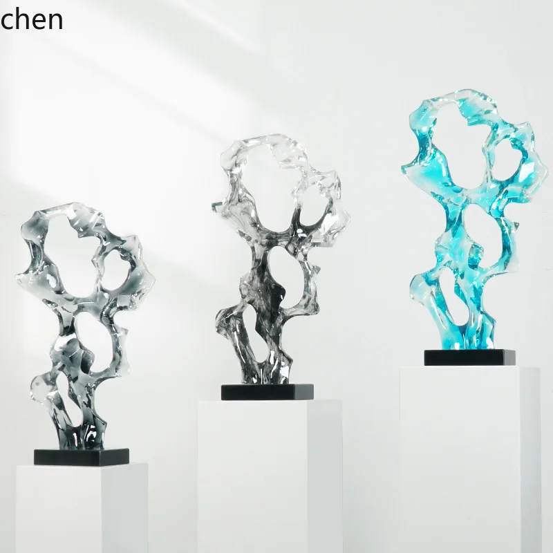 YFY  Exhibition Hall Entrance Taihu Stone Transparent Resin Ornament Modern Living Room Home Art Sculpture