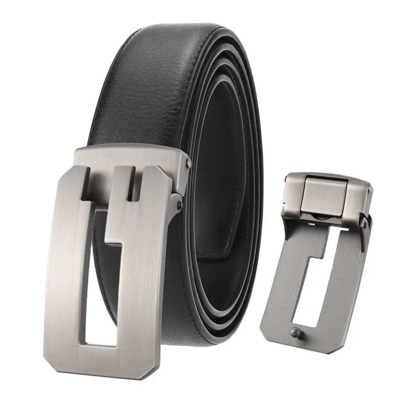 Designer Men's Belt New Alloy Smooth Buckle High Quality Genuine Leather Luxury Brand Casual Business Waistband for Males
