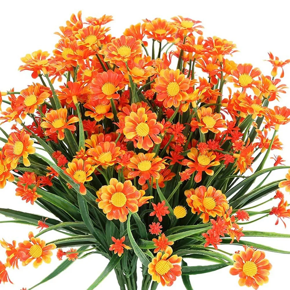 Artificial Daisy Bouquet - 7 Stems PVC Flowers for Home Porch Wedding Party Decor - Realistic Fake Floral Arrangement