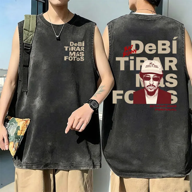 

Washed Vintage Rapper Bad Bunny Un Verano Sin Ti DeBi TiRAR MaS FOToS DTMF World Tour 2026 Tshirt Men Fashion Hip Hop Tank Tops