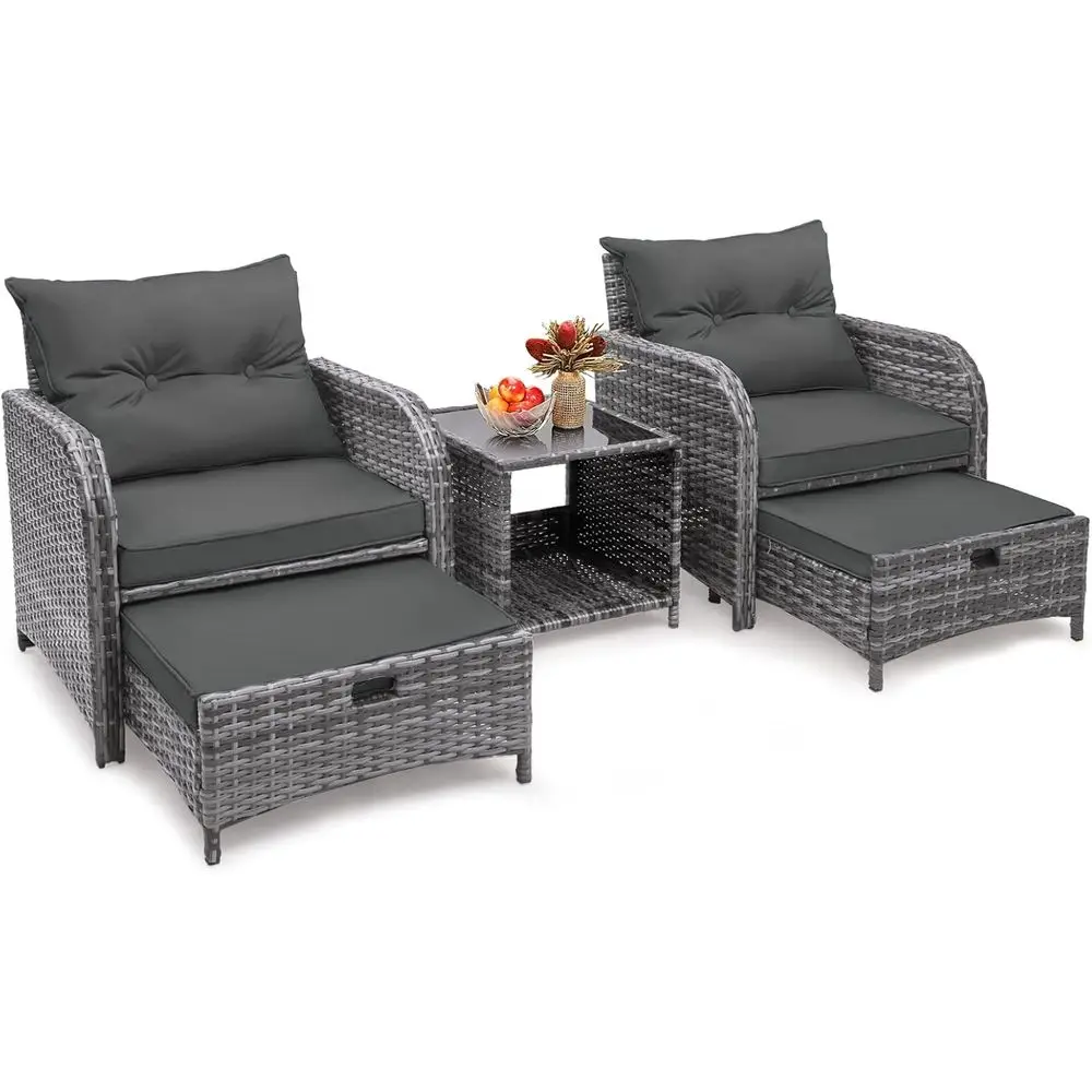 

All-Weather Grey Wicker Patio Chair Set with Ottomans for Outdoor Bistro, Balcony, and Backyard