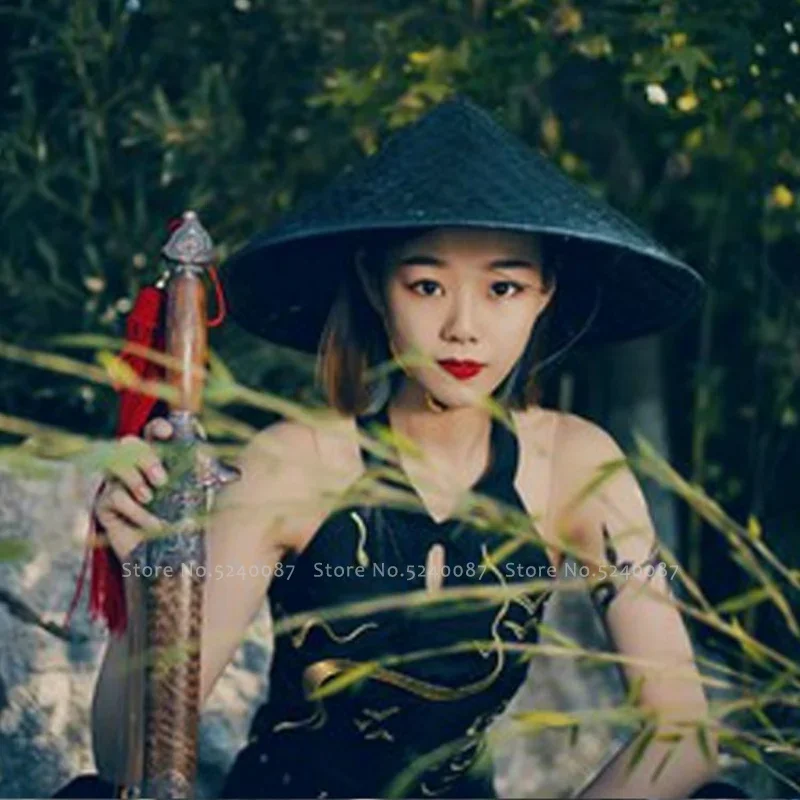 CosplayTraditional Chinese Style Kung Fu Bamboo Weave Hat Shaolin Japanese Samurai Cosplay Oriental Headwear Prop Shade Straw Ca