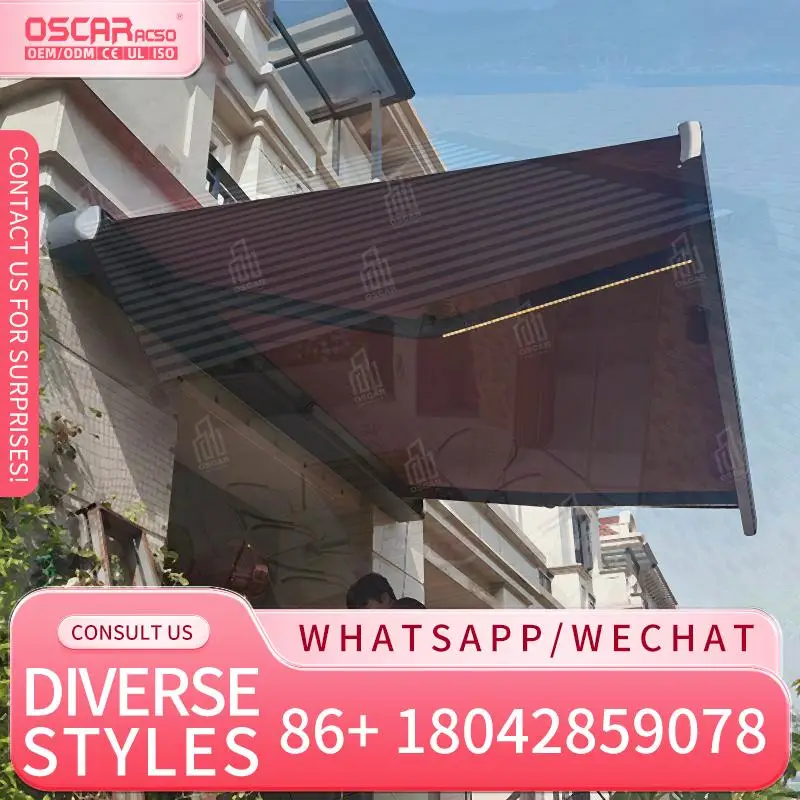 

Водонепроницаемый выдвижной навес от солнца со светодиодной подсветкой для балкона в ресторане США, индивидуальная алюминиевая конструкция из ПВХ, выдвижная