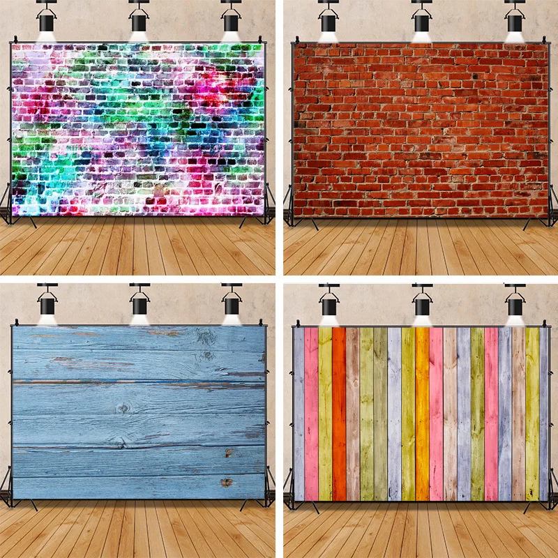 

Vinyl Custom Colorful Old-Fashioned Wooden Board Lighting Brick Wall Texture Baby Pet Photography Background Props MBZQ-05