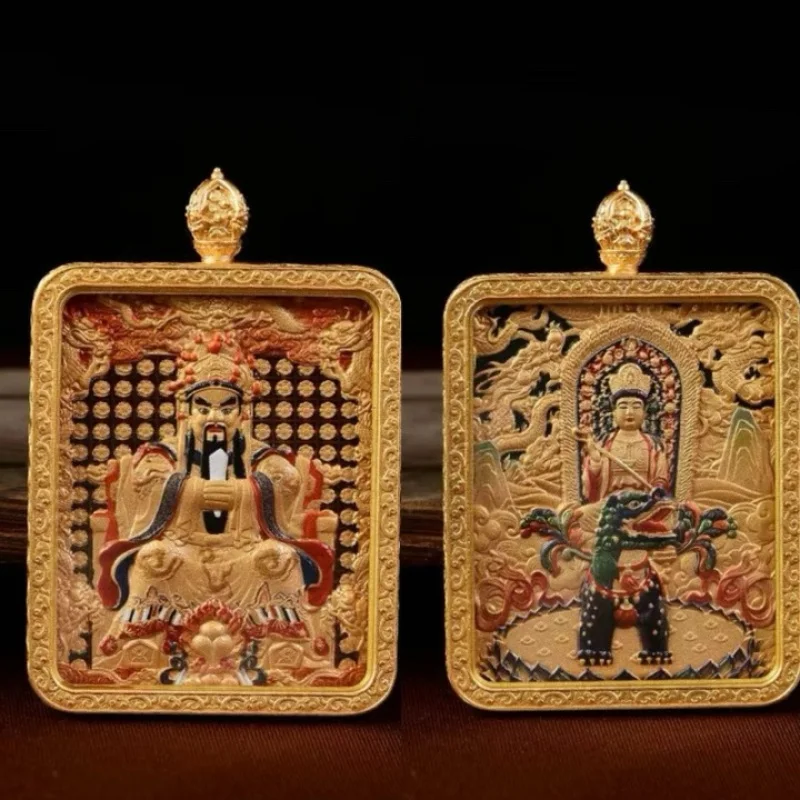 Tibetan-Style Thangka Five-Master Pendant Double-Sided Manshu Bodhisattva Pendant Five Gods of Wealth Thangka Three-Dimensional