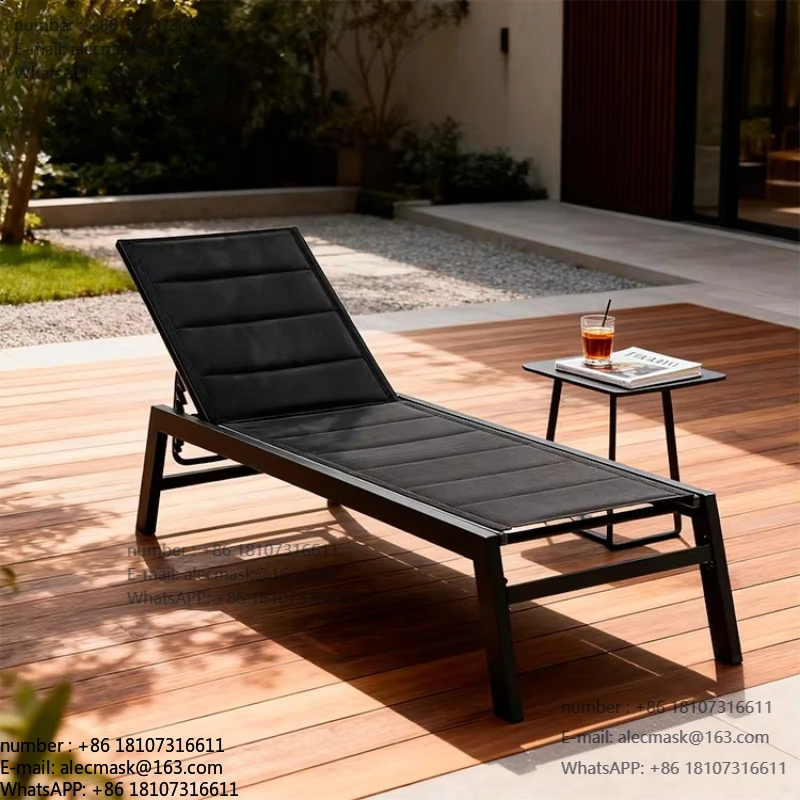 

Black Aluminum Frame Lounge Chair Adjustable Backrest Terrace Lounge Pool Sun Lounge