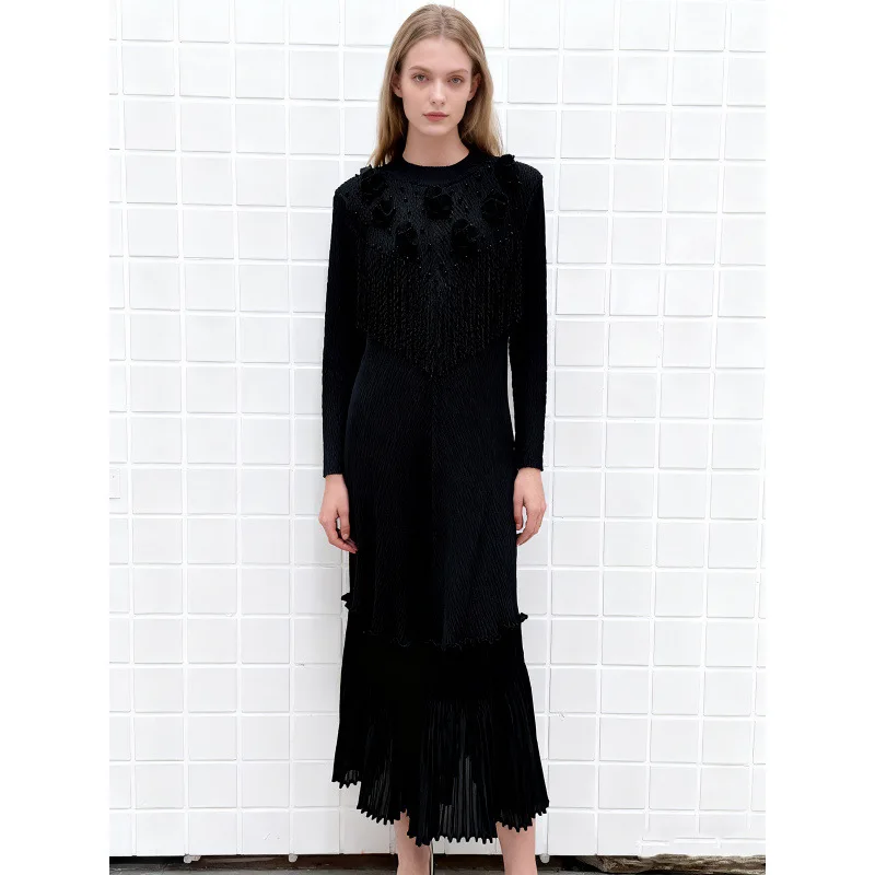 تنورة نسائية طويلة من Sve Dragon Sc مزينة بشراشيب ومطويات ثلاثية الأبعاد لتزيين الزهور على شكل حرف a Sle #3