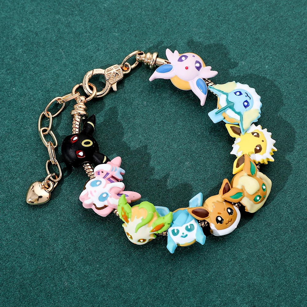 Pokemon Eevee Vaporeon Espeon Enamel Beads Bracelet for Women, DIY Fashion Jewelry Bangle, Cute Cartoon Accessories, Gifts