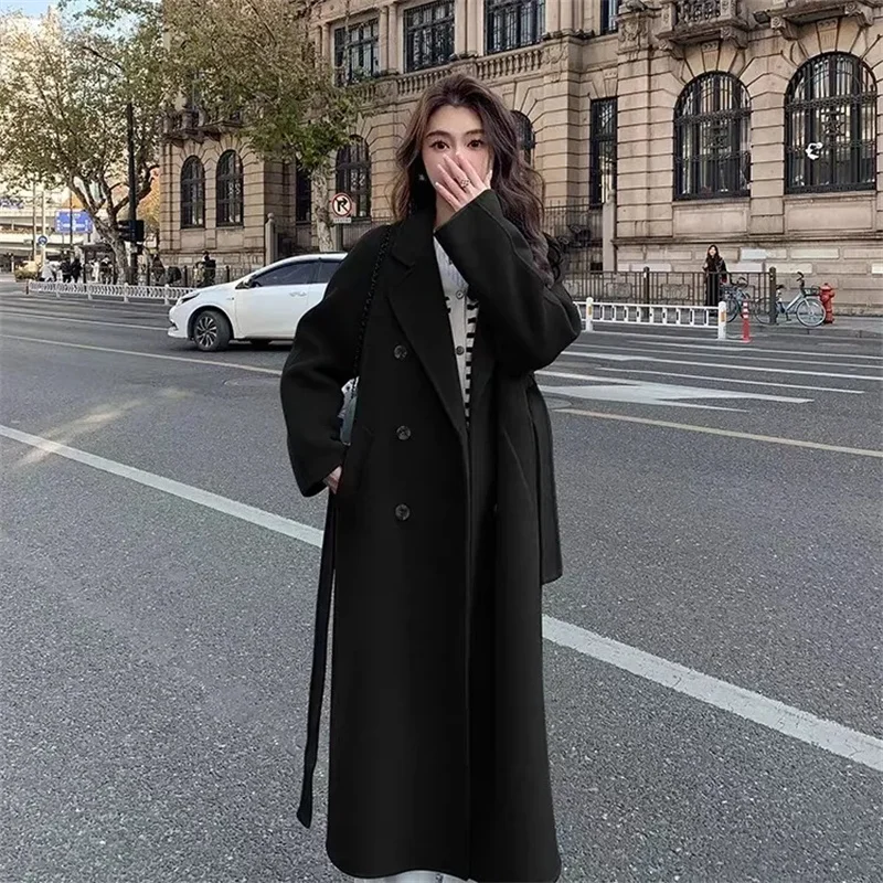 Wool Coat 2024 Spring And Autumn New Style Fashionable Elegance Korean Edition Loose Medium length Strap Women's Wool Coat