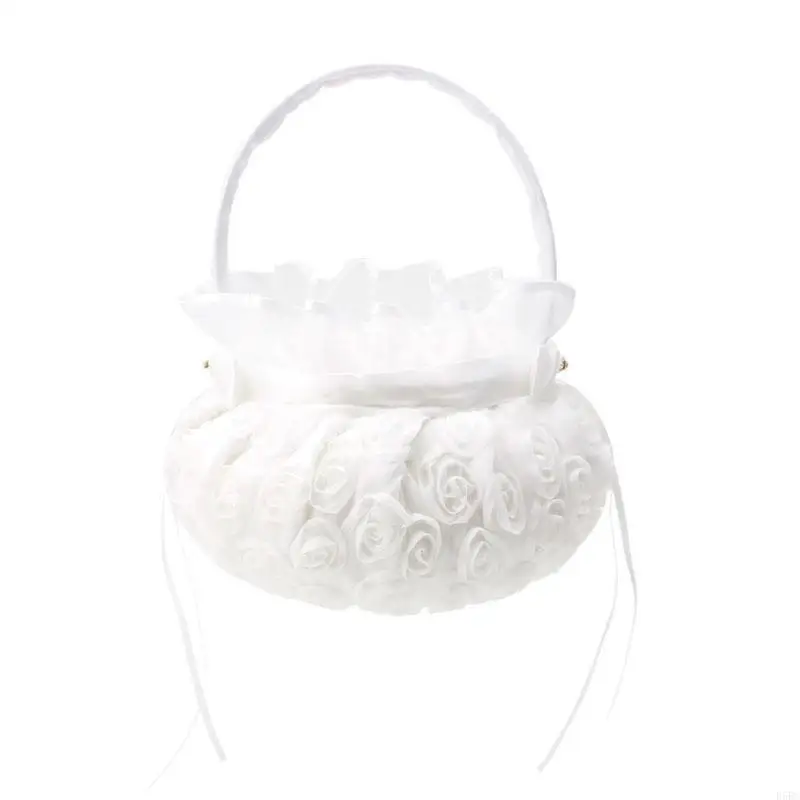 Burlap Flower Girl Basket For Vintage Rustic Wedding Ceremony Small Handmade Craft with Lovely Lace and Bowknot Durable