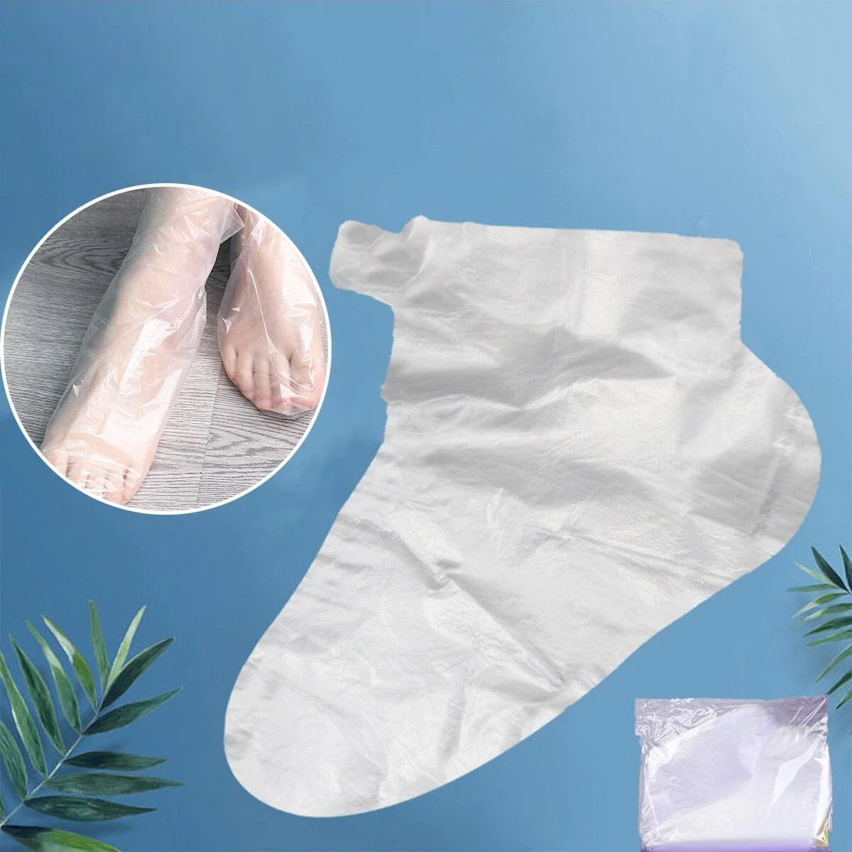 Disposable Foot Mask Cover Moisturizing Plastic Foot Sleeves Anti-Crack Foot Care Covers with Stickers for Home Spa Shoe Fitting