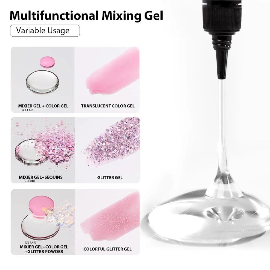 QAZIXU 20ml Mixing Gel Nail Polish UV LED Soak Off Dilute Gel Polish & Blend Glitters Clear Base Nail Art DIY Manicure Tools