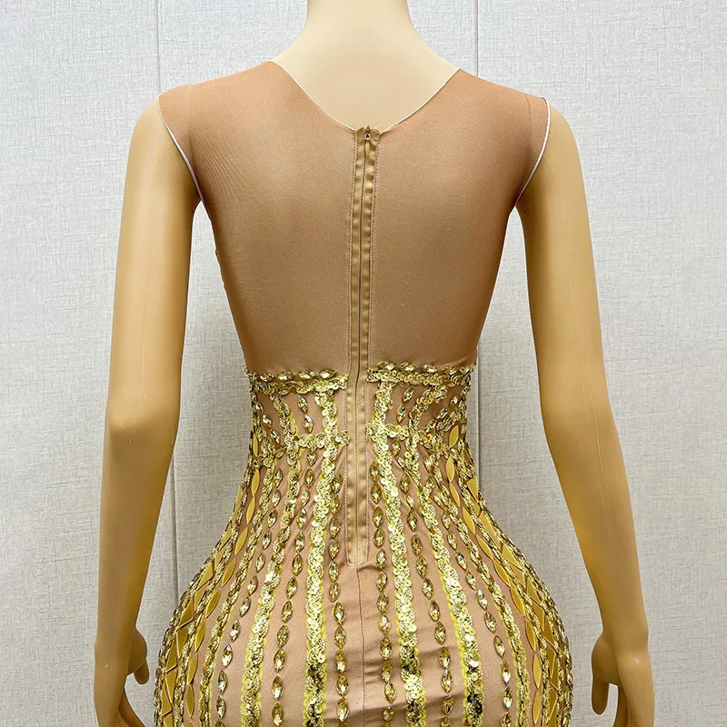 Sukienka codzienna z siateczkowymi ramiączkami, zdobiona dżetami, średniej długości, na imprezę, wieczorowa, luksusowa, balowa, sukienka wieczorowa, luksusowa.