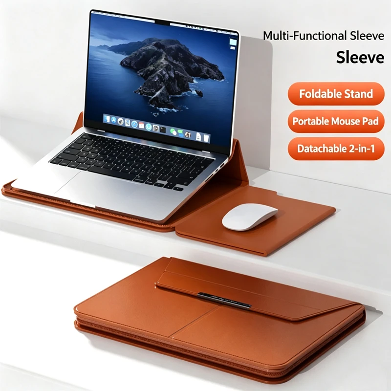 13-14/15-16 Inch Laptop Sleeve Holder Automatic Closing Multifunction Carrying Pouch with Stand Leather for M234 Macbook Air