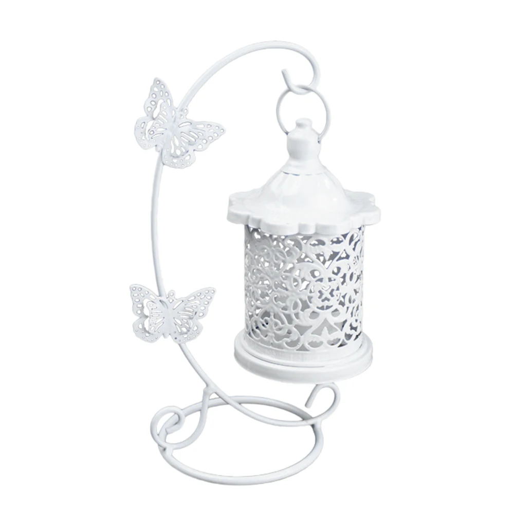 

Wrought Cage Holder Hollow Out Design Candlestick Decor For Home Garden Bar Entry Way White