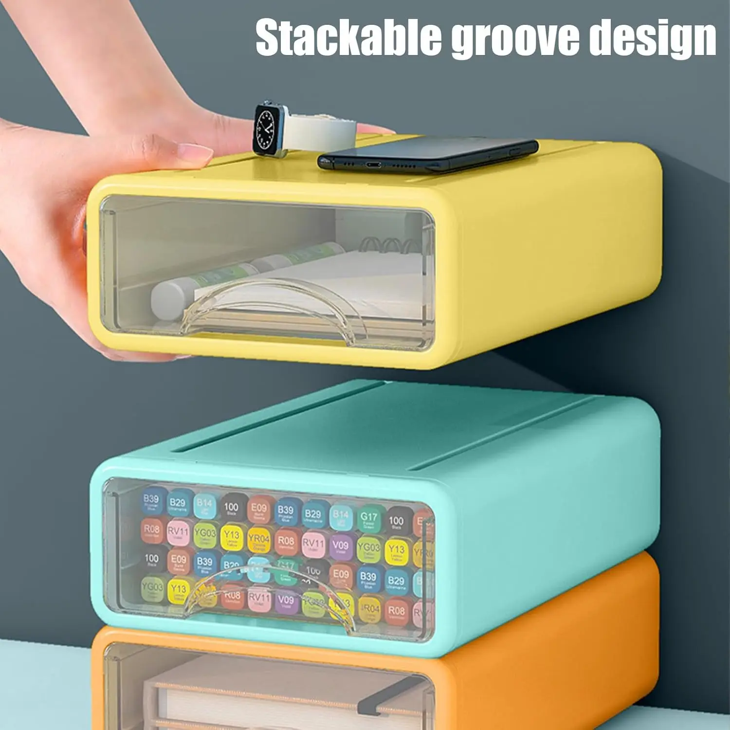 Desk Organizer with Drawers, Stackable  Drawers with Compartments Desktop Organization for Office Supplies, Makeup, Pencils, Tap