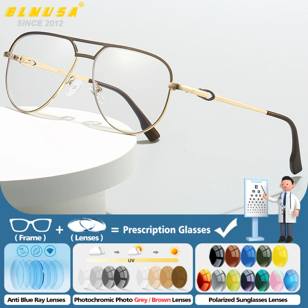 

BLMUSA Men Aviator Photochromic Progressive Prescription Glasses Optical Lenses UV Protection Indoor Outdoor Fashion Sunglasses
