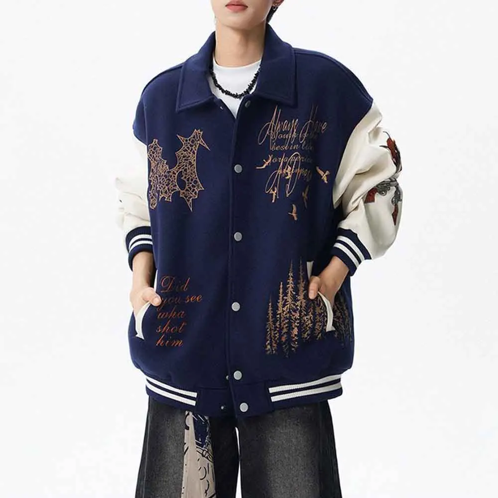 Mens Autumn Jacket Embroidered Color Splicing Block Baseball Uniform Streetwear Fashion Biker Trendy Motorcycle Tops 2025 New