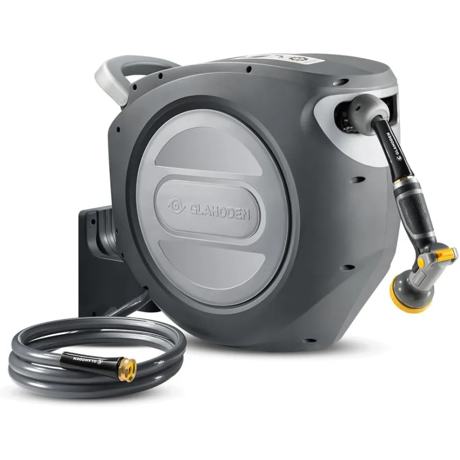 بكرة خرطوم حديقة قابلة للسحب 5 8 بوصة × 100 قدم دعامة معدنية 2025 قفل بسقاطة مزدوج مطور للأشعة فوق البنفسجية حماية من التجميد ختم نحاسي بطيء