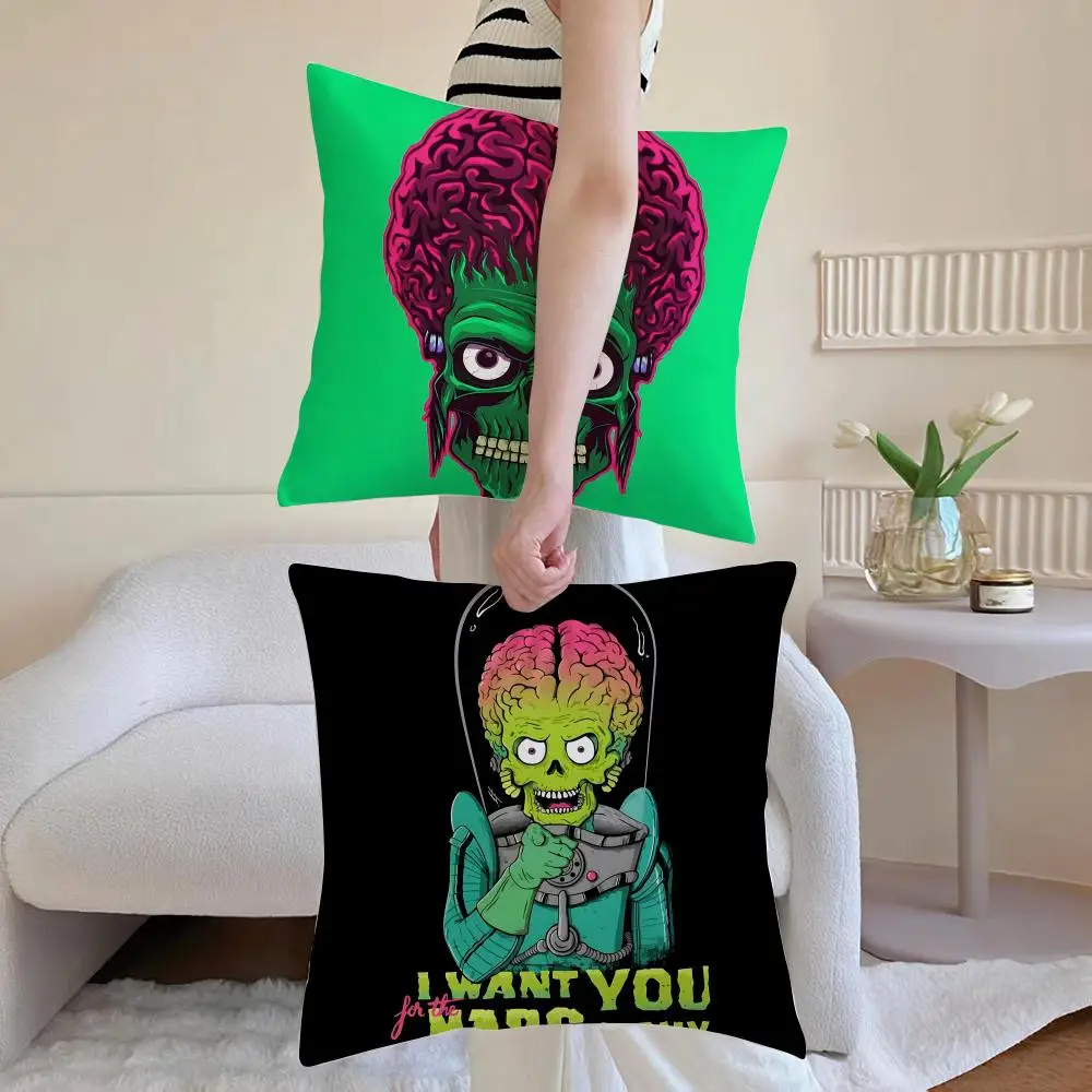 FUN Fashion Retro M-Mars Attacks Cushion Cover Washable Linen Pillowcase Soft  for Daily Sofa Bed Home Room Decor