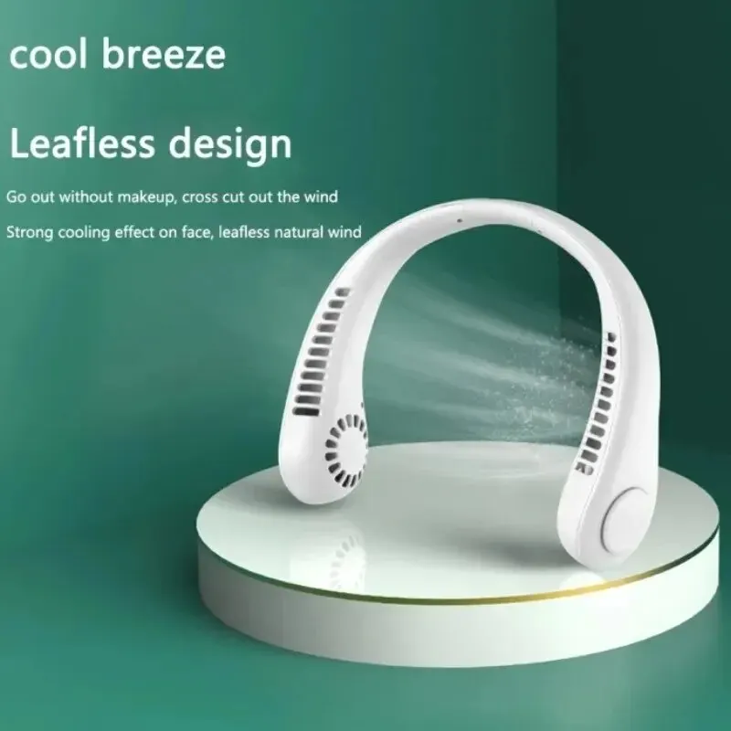 2025 Long endur New Mini Neck Mounted Fan Portable Bladeless Neck Rechargeable Air Cooler 3 Speed Mini Summer Sports Fan Outdoor