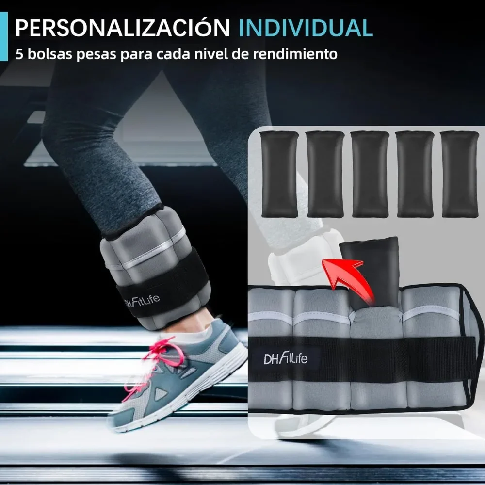 DH FitLife Juego de 2 pesas para tobillo، con pesos ajustables para piernas y brazos، 2 variciones، 2,5 كجم y 4,5 كجم، pesas para