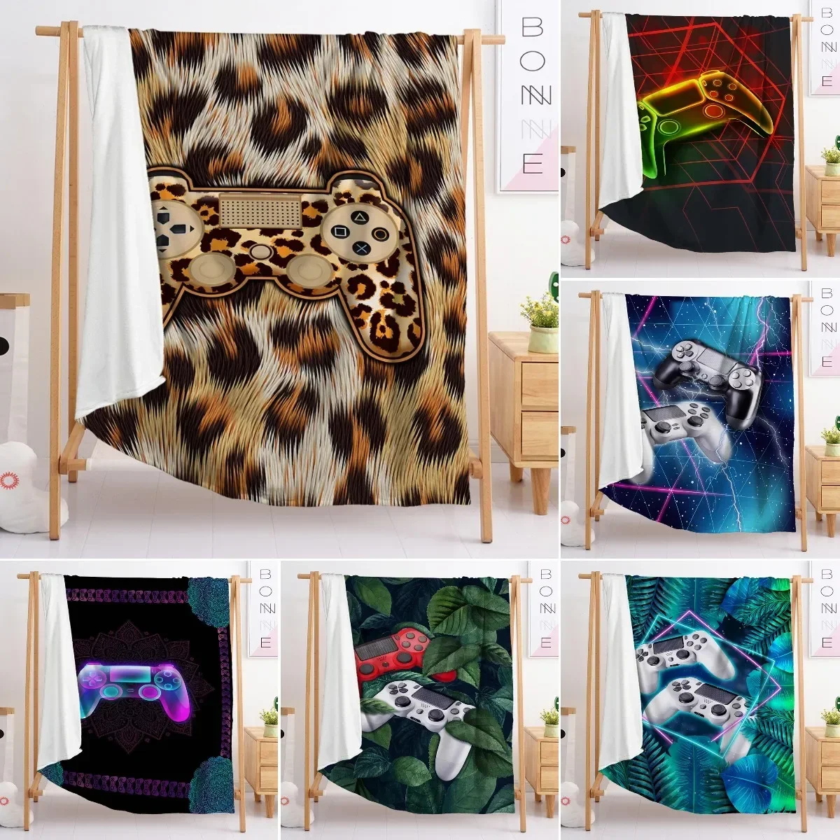 Gamepad Gift Flannel Throw Blanket Animal Fur Leopard Print Art Design Super Soft Lightweight for Sofa Bed Couch King Queen Size