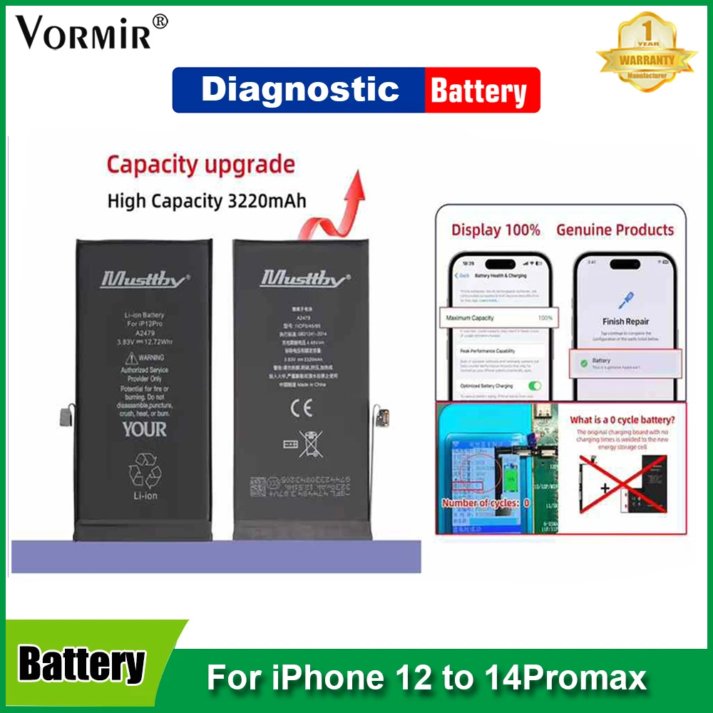 Wholesale 50pcs Diagnostic Battery for iPhone 12 12mini 13 14ProMax 0 Cycle Time Batteria Shows Genuine Parts With 100% Capacity