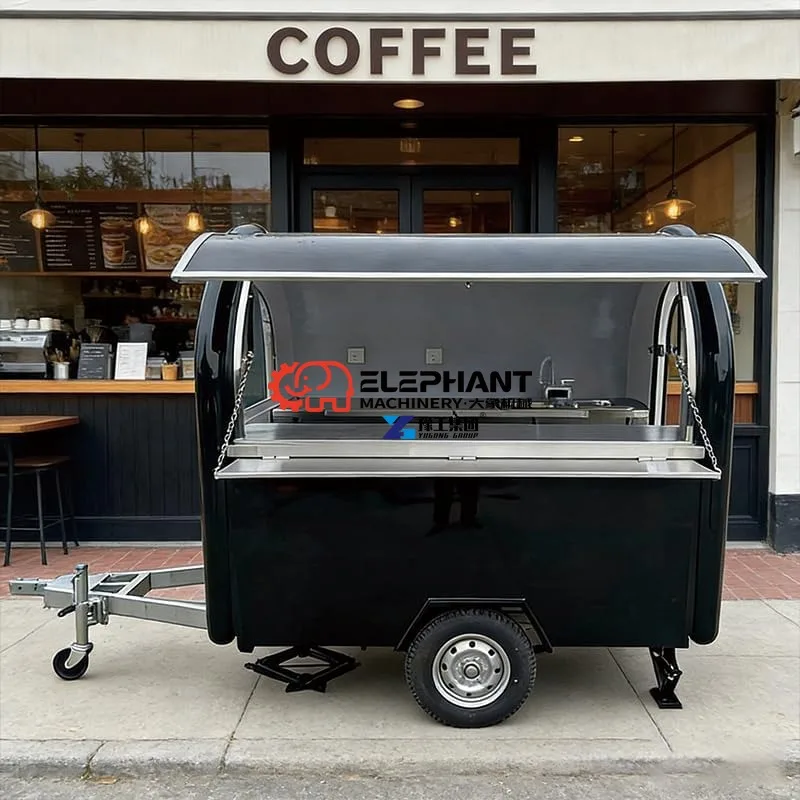 Mobile Food Trailer 8.2ft Black Catering Concession Trailer with Stainless Steel Counter Electric Lights for Food Vending Coffee
