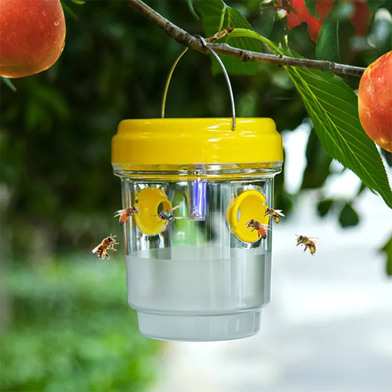 Solar Powered Fruit Fly Traps Garden Orchard Small Flying Insect Traps Bucket Solar Led Light Bucket Outdoor Waterproof Bee Trap
