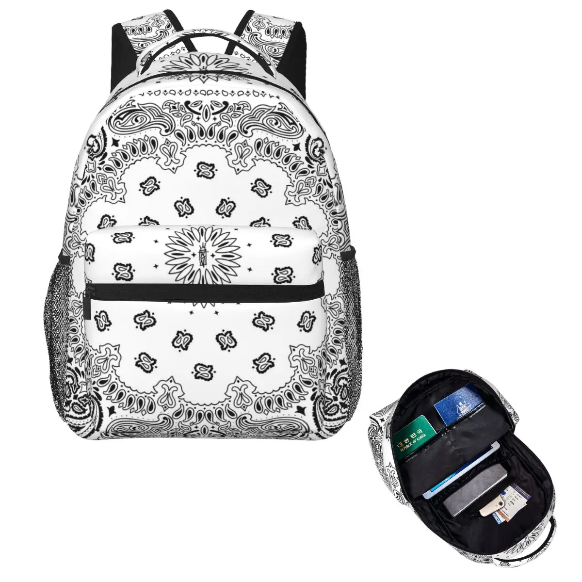 

Bandana Custom White Backpack Hot Sale Daypack Large Capacity Children BookBag School Bag Shoulder Bags for Men Women