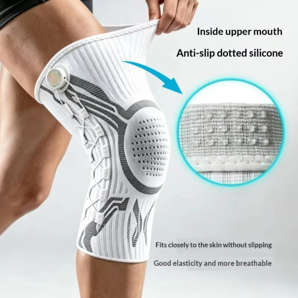1Pc Adjustable Knob Knee Support Brace Spring‑Loaded Silicone Anti‑Slip Knee Pad for Running Basketball Meniscus Protection