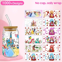 Princess 16oz Libbey UV DTF Glass Can Wrap Cartoon Movie Magical Glass Can Design Princess Tumbler Wrap