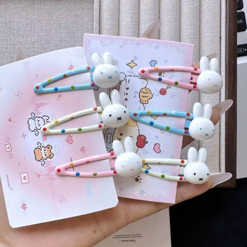Kawaii Miffy Rabbit Polka Dot Snap Hair Clips Side Bangs Barrette Fringe Hairpin Hair Barrettes Bobby Pins Women Hairstyle Hot